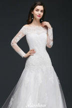 A-line Sweep-train Ivory Wedding Dress with Lace
