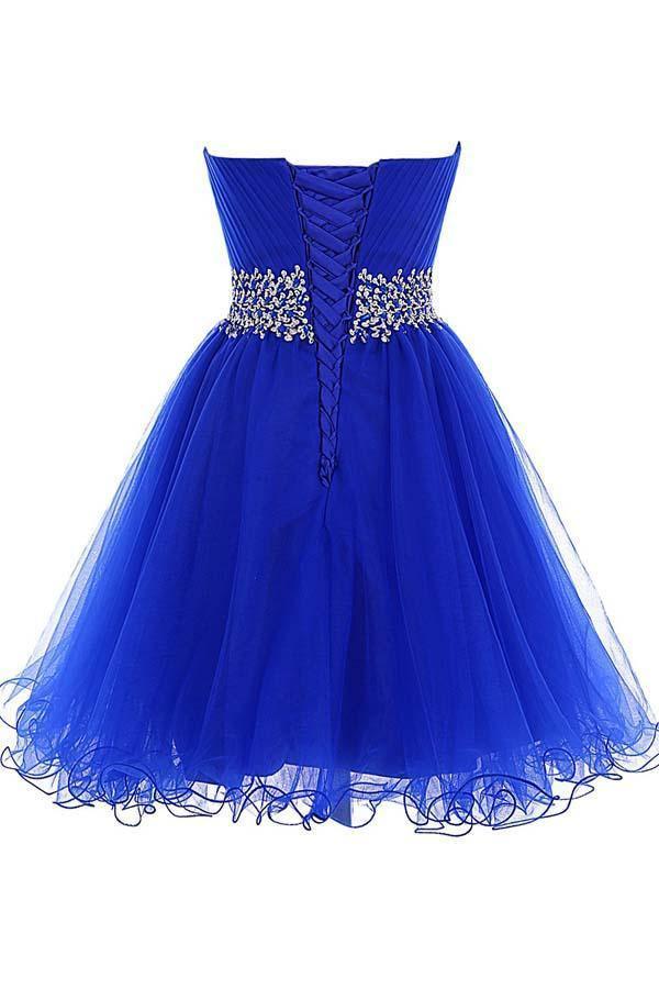 A-line Sweetheart Short Tulle Lace-up Royal Blue Homecoming Dress