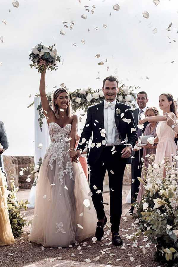 A-Line Sweetheart Sleeveless Sweep Train Tulle Wedding Dress
