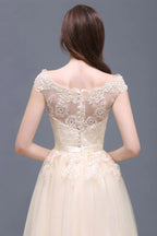 A-line Tulle Lace Appliques Floor-Length Prom Dress