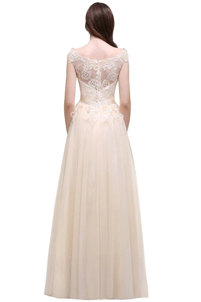 A-line Tulle Lace Appliques Floor-Length Prom Dress