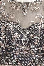 A-line Two-piece Floor Length Sleeveless Plus Size Crystals Patterns Prom Dresses