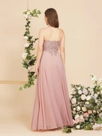 A-line V-neck Appliques Chiffon Evening Maxi Dresses Sleeveless Bridesmaid Dress