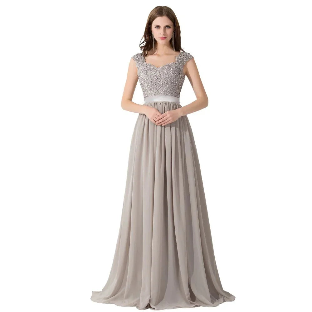 A-line V Neck Chiffon Bridesmaid Dress with Appliques