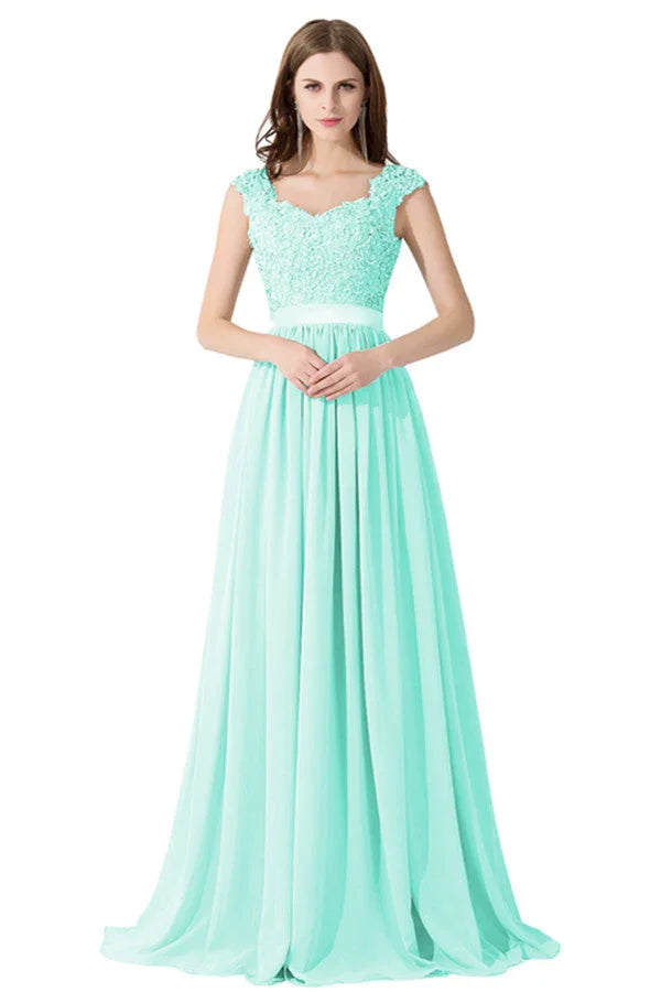 A-line V Neck Chiffon Bridesmaid Dress with Appliques