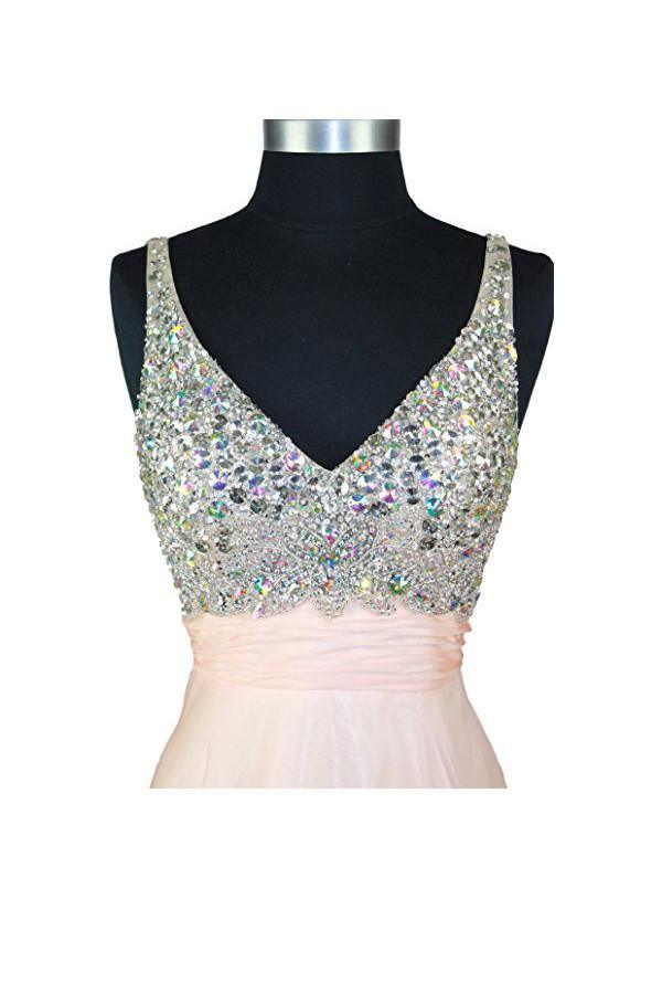 A Line V-neck Formal Chiffon Prom Dress With Beading PG257