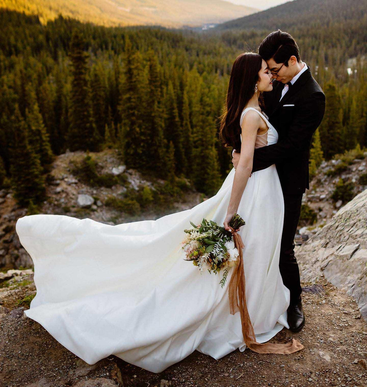 A-line V Neck Ivory Satin Simple Elegant Wedding Dresses