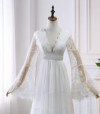 A-line V neck Long Sleeve Wedding Dress Rustic Boho Wedding Dress
