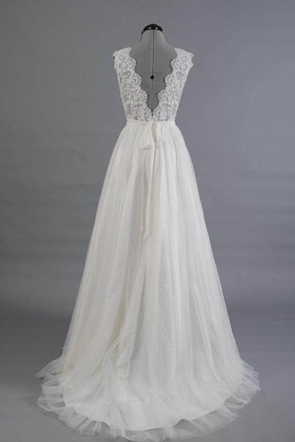 A-line V-Neck Sashes Appliques Beach Wedding Dress