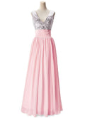 A-line V-neck Sequined Chiffon Party Dress