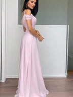 A-Line/Elegant Chiffon Beading Straps Sleeveless Floor-Length Prom Dresses