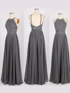 A-Line/Elegant Halter Sleeveless Beading Chiffon Prom Dresses
