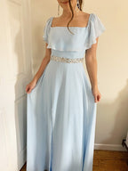 A-Line/Elegant Off-the-Shoulder Beading Chiffon Floor-Length Sleeveless Prom Dresses