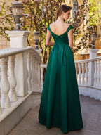 A-Line/Elegant Off-the-Shoulder Sequin Sleeveless Satin Floor-Length Prom Dresses