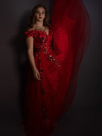 A-Line/Elegant Off-the-Shoulder Tulle Applique Sleeveless Floor-Length Prom Dresses