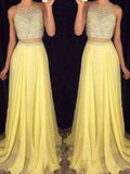 A-Line/Elegant Scoop Sleeveless Beading Chiffon Two Piece Prom Dresses