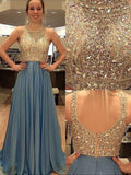 A-Line/Elegant Sleeveless Scoop Chiffon Beading Prom Dresses
