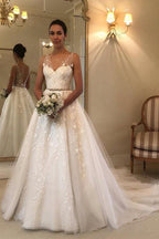 Open Back Long Aline Wedding Dress With Sweetheart Tulle