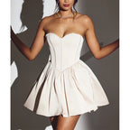 TARUXY Donna Abito Mini Spalla Scoperta Senza Maniche Sexy Elegante Lacci Sul Retro Vita Alta Unicolore Femminile Corto Sera Estate