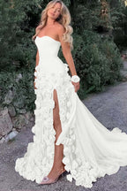 Strapless Long Mermaid Prom Dress With Split Appliques Custom Colors And Sizes