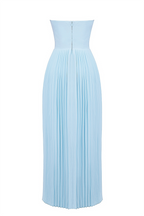 Robe longue plissée à taille cintrée sans bretelles - Bleue - Précommande