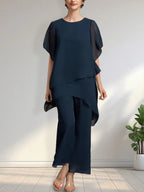 Macacão/Conjunto de Calças Separado com Decote Redondo e Comprimento até ao Tornozelo em Chiffon Vestido para a Mãe da Noiva