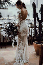 Mermaid Lace Long Sleeves Wedding Dress Elegant Bridal Gown