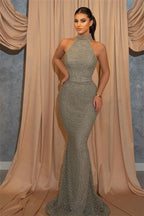 Robe de soirée longue sirène sans manches à col licou