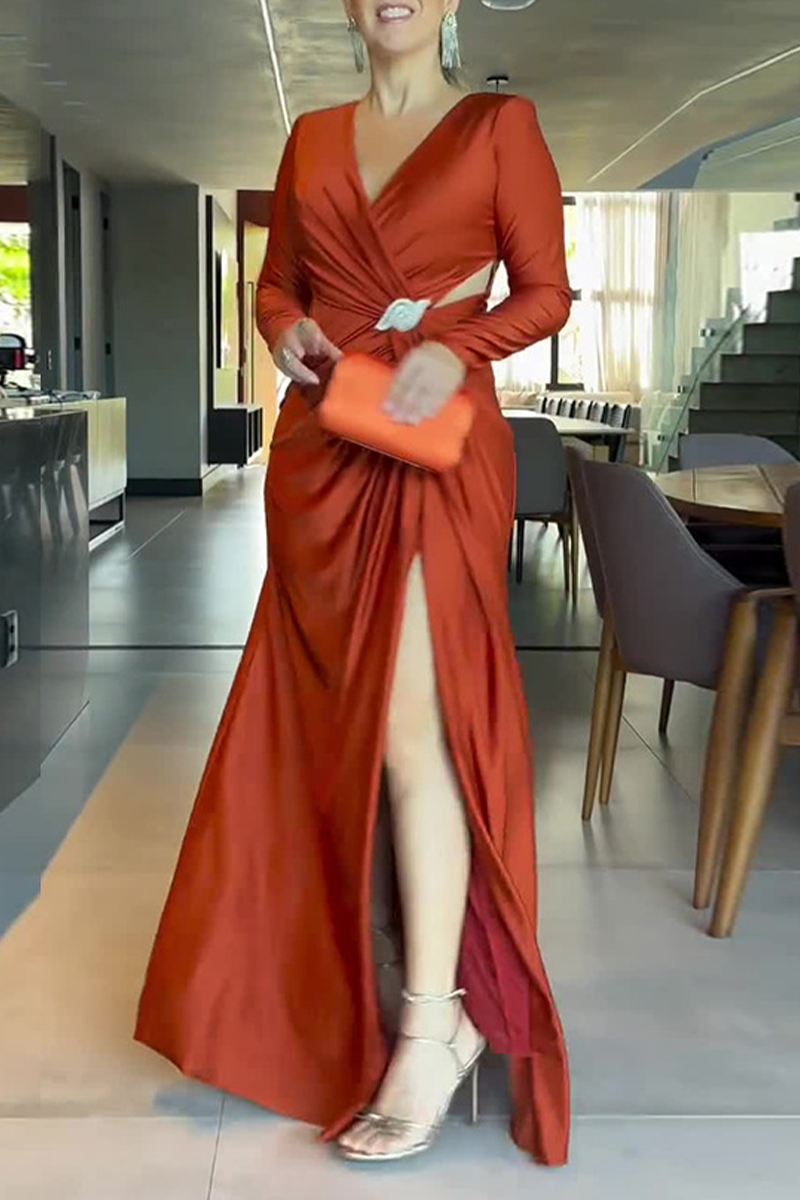 Elegante Abendkleider mit ausgehöhltem Schlitz und gerüschtem V-Ausschnitt (4 Farben) 