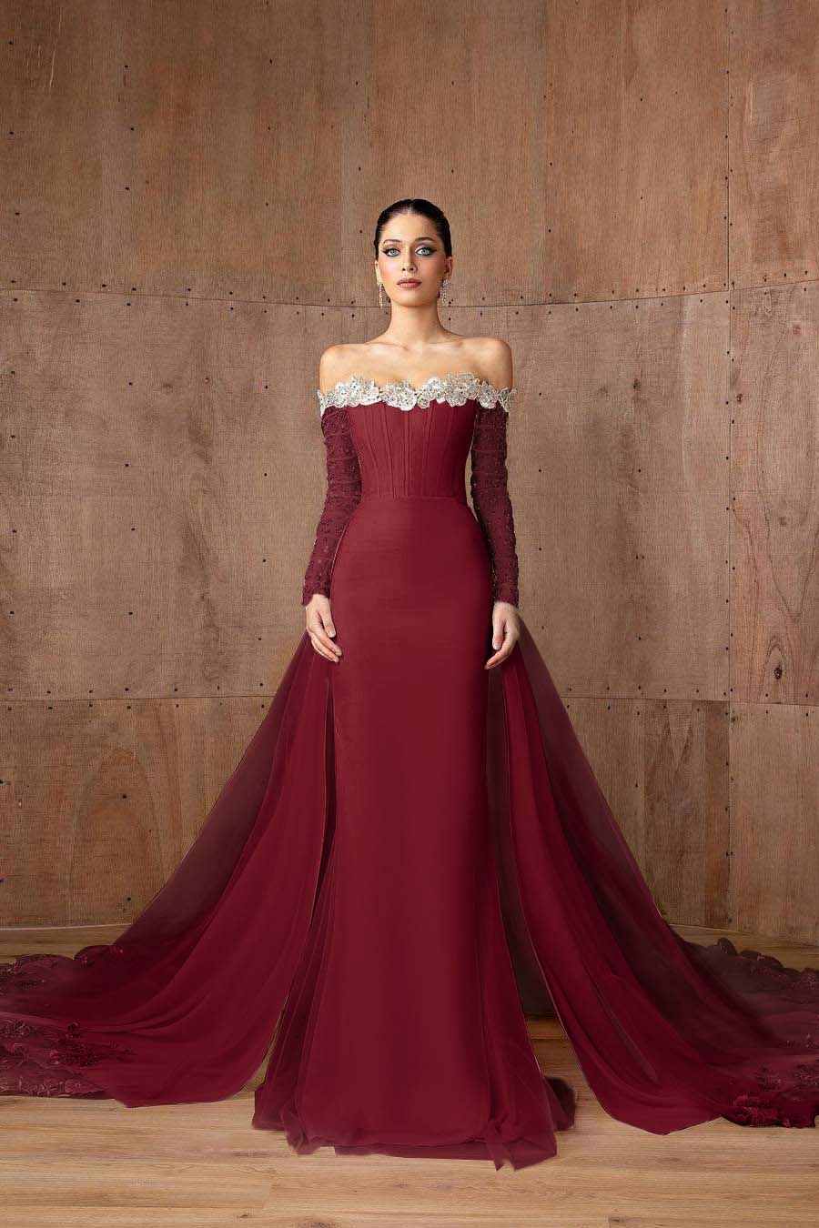 Strapless Mermaid Prom Dress With Appliques Long Sleeves Formal Gown