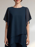 Macacão/Conjunto de Calças Separado com Decote Redondo e Comprimento até ao Tornozelo em Chiffon Vestido para a Mãe da Noiva