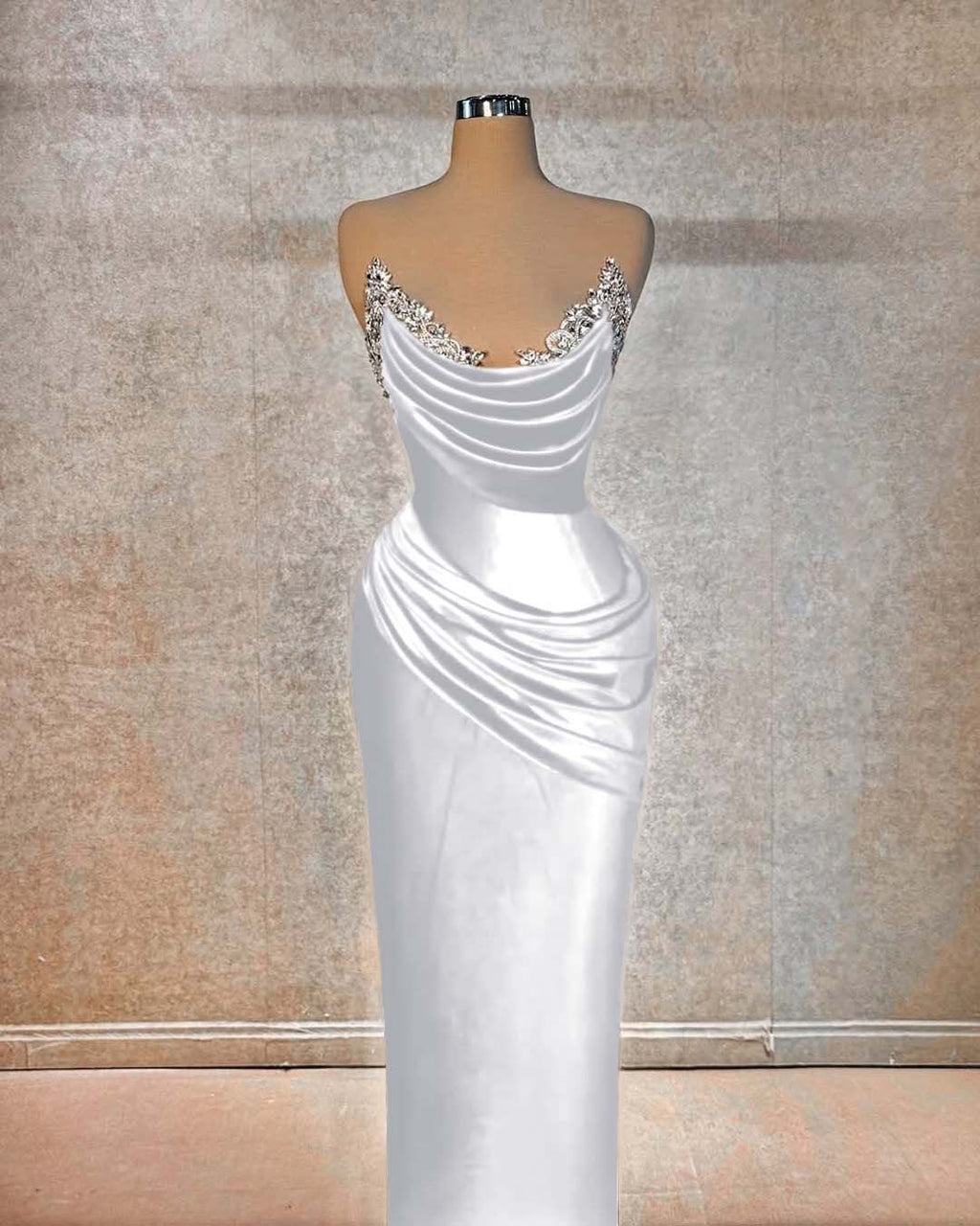 Chic Strapless Long Prom Dress With Beading And Pleated Details