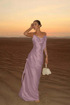 Spaghetti Strap Backless Mermaid Prom Dress With Pleated Hem