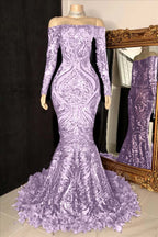 Custom Made Burgundy Sequin Mermaid Prom Dress With Long Sleeves And Feathers