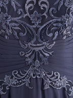 A-line Scoop Illusion Floor-Length Chiffon Lace Mother of the Bride Dress With Pleated Sequins