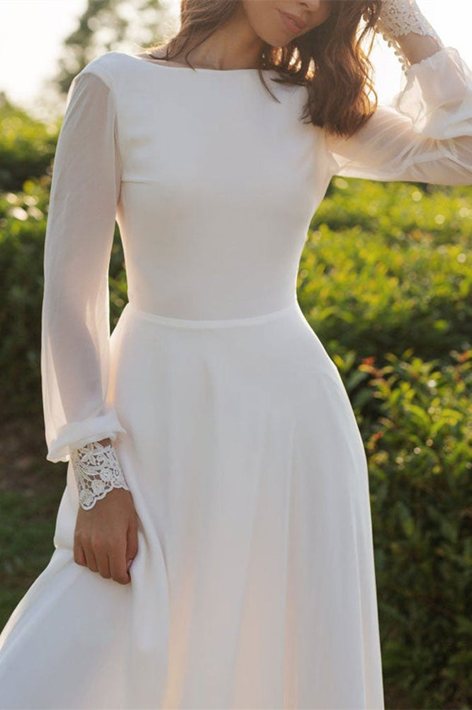 Elegant Long Sleeves Chiffon Backless Wedding Dress For Brides