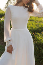 Elegant Long Sleeves Chiffon Backless Wedding Dress For Brides