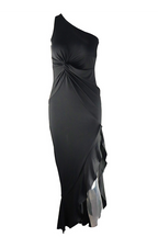 Robe de soirée élégante à une épaule avec fente et volants solides (8 couleurs)