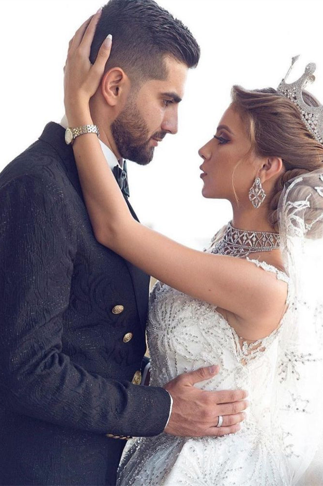 Glamorous Cap Sleeve Ball Gown Wedding Dress With Beading