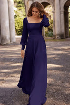 Square Neckline A Line Long Sleeve Wedding Dress For Elegant Bridal