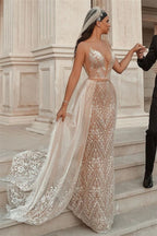 Spaghetti Strap Mermaid Wedding Dress With Applique Ruffles