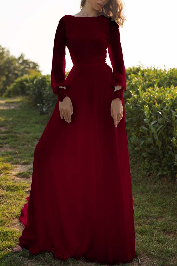 Tulle Bateau Long Sleeves Boho Wedding Dress Open Back A Line