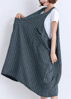 Vestido de verano a rayas con bolsillos sin mangas de algodón para mujer de Corea