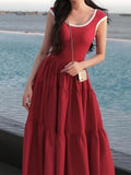 Robe longue rétro fine TARUXY pour femme, été 2024, manches courtes, taille haute, robe de soirée élégante pour dame, maxi femme