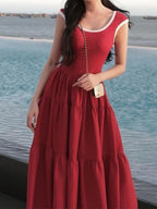 Robe longue rétro fine TARUXY pour femme, été 2024, manches courtes, taille haute, robe de soirée élégante pour dame, maxi femme