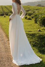 Elegant Long Sleeves Chiffon Backless Wedding Dress For Brides