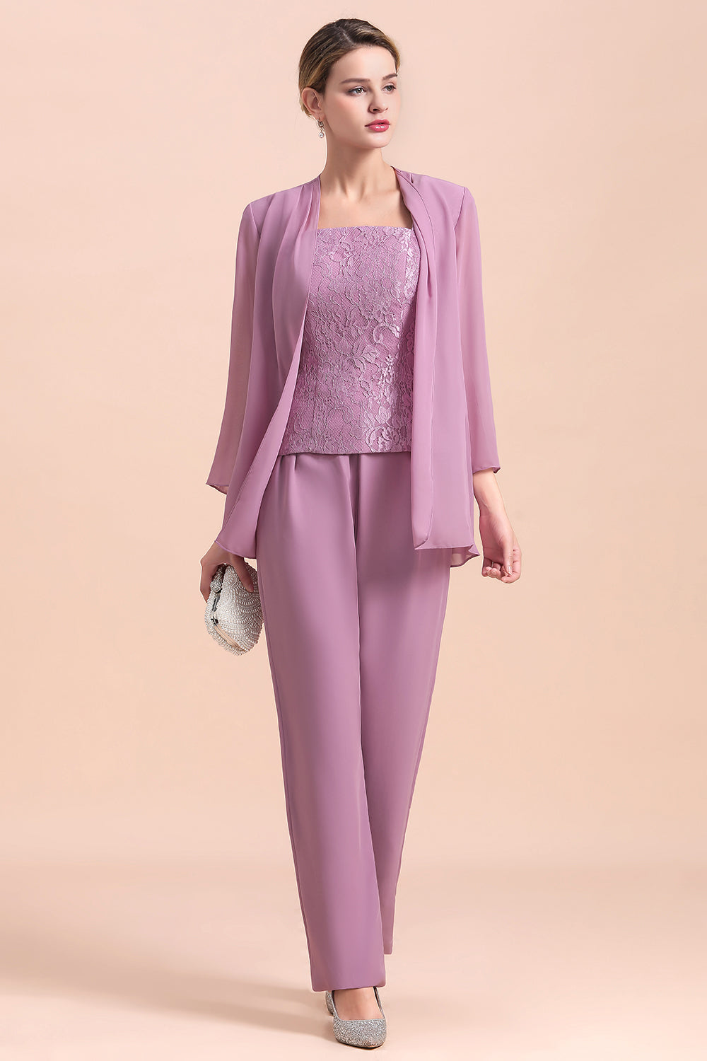 BMbridal Elegant Cap-Sleeves Lace Chiffon Affordable Mother of Bride Online with Wrap