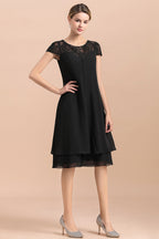 BMbridal Chic Black Cap Sleeve Mother of Bride Dress Chiffon Short Wedding Party Gowns