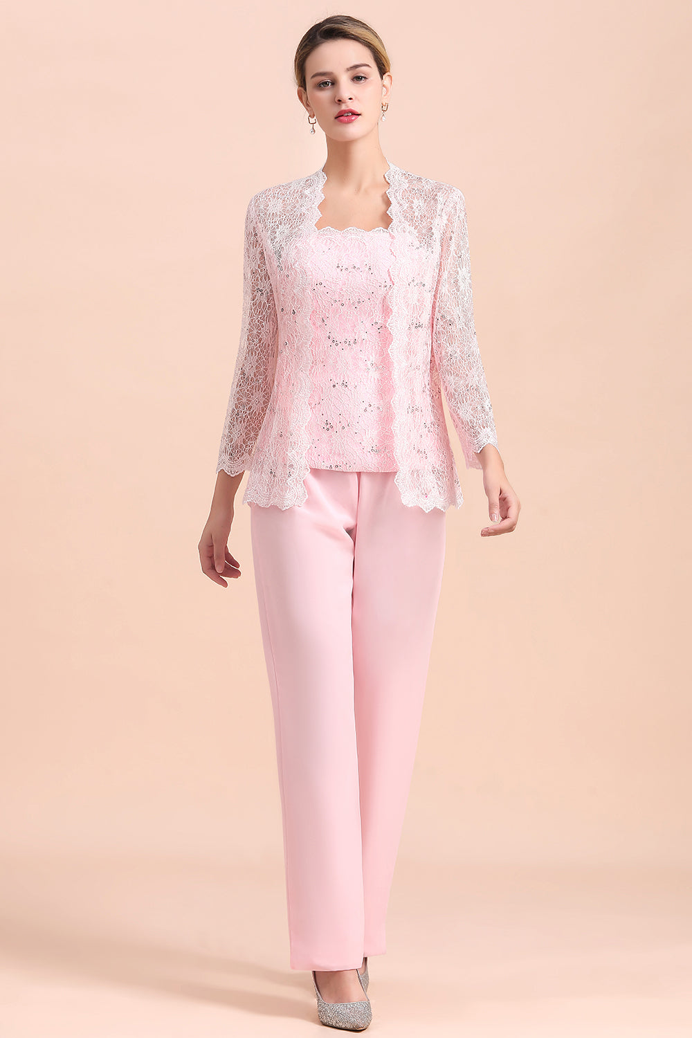 BMbridal Elegant Strapless Appliques Mother of Bride Jumpsuit with Long Sleeves Wraps