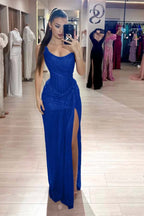 Custom Color Strapless Mermaid Long Prom Dress With High Slit